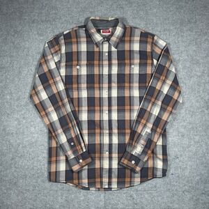 Wrangler button down shirt Mens Medium Brown Plaid Long Sleeve Workwear Outdoor